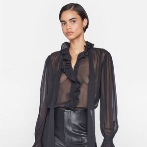 Frame Ruffle Front Button Up Shirt in noir size S. NWT. Never been worn.